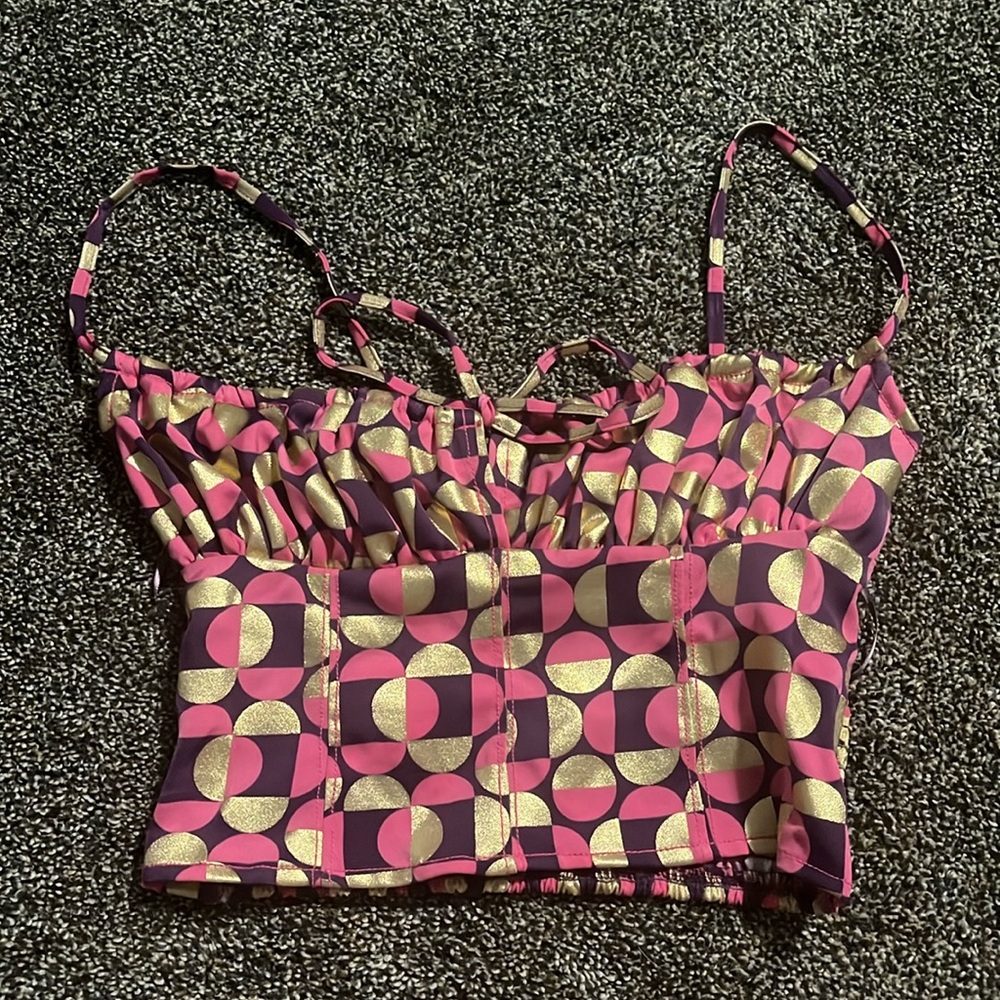 NWT Urban Outfitters XS pink gold purple geometric cropped spaghetti strap top